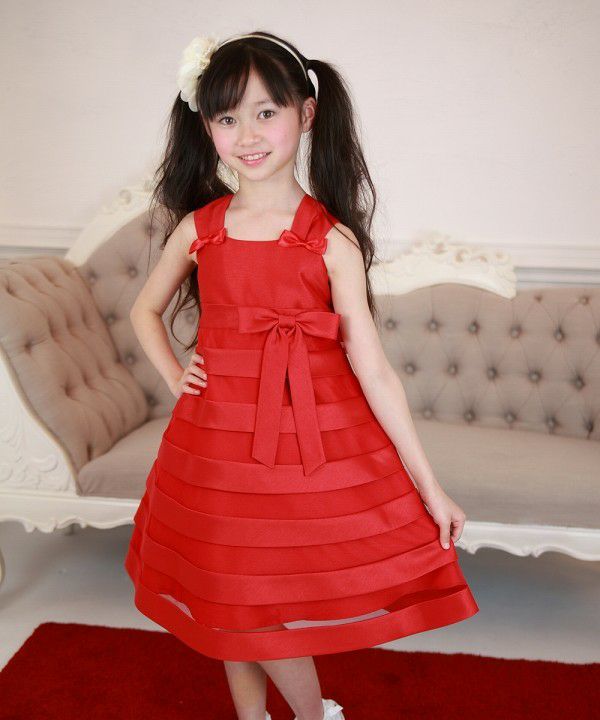 子供服 女の子 チュールタックドレス レッド(03) モデル画像2