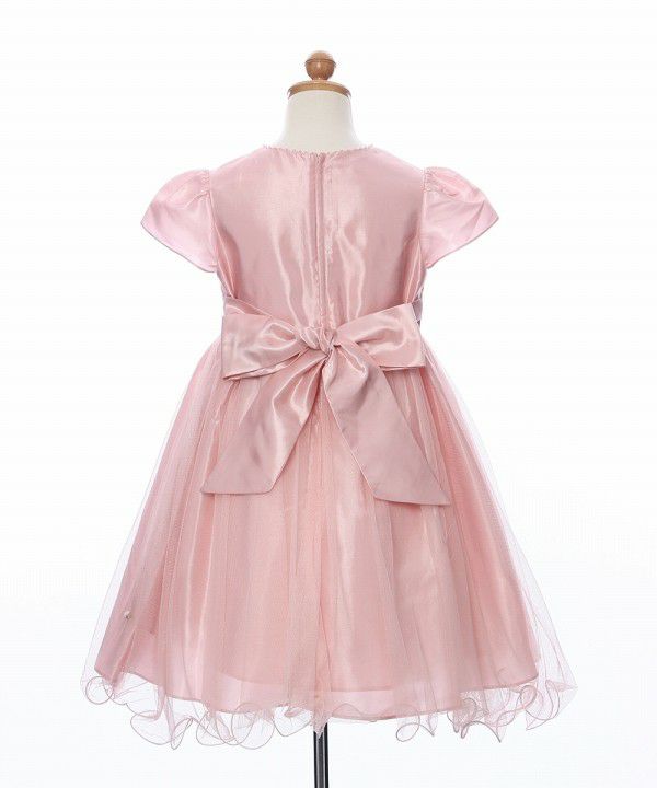 ベビー服 女の子 お花モチーフ付き重ね着風チュールドレス ピンク(02) トルソー背面