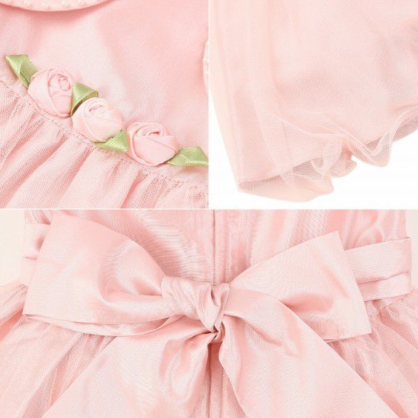 ベビー服 女の子 お花モチーフ付き重ね着風チュールドレス ピンク(02) デザインポイント1