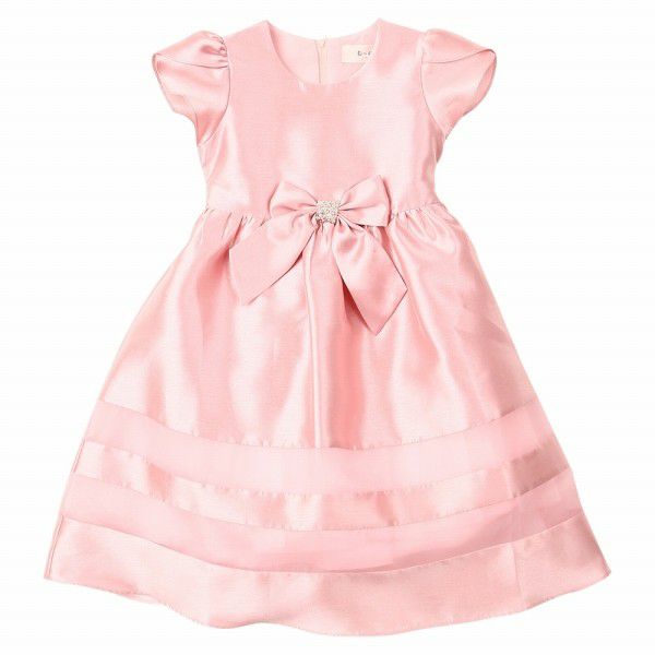 子供服 女の子 ラインストーンリボン付きチュールライン入りドレス ピンク(02) 正面