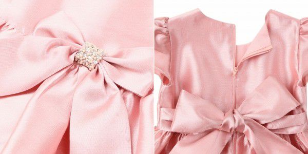 子供服 女の子 ラインストーンリボン付きチュールライン入りドレス ピンク(02) デザインポイント1