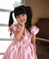子供服 女の子 ラインストーンリボン付きチュールライン入りドレス ピンク(02) モデル画像1