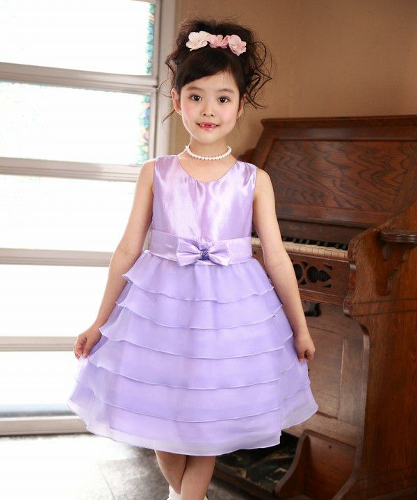 子供服 女の子 オーガンジーフリルリボン付きドレス パープル(91) モデル画像1