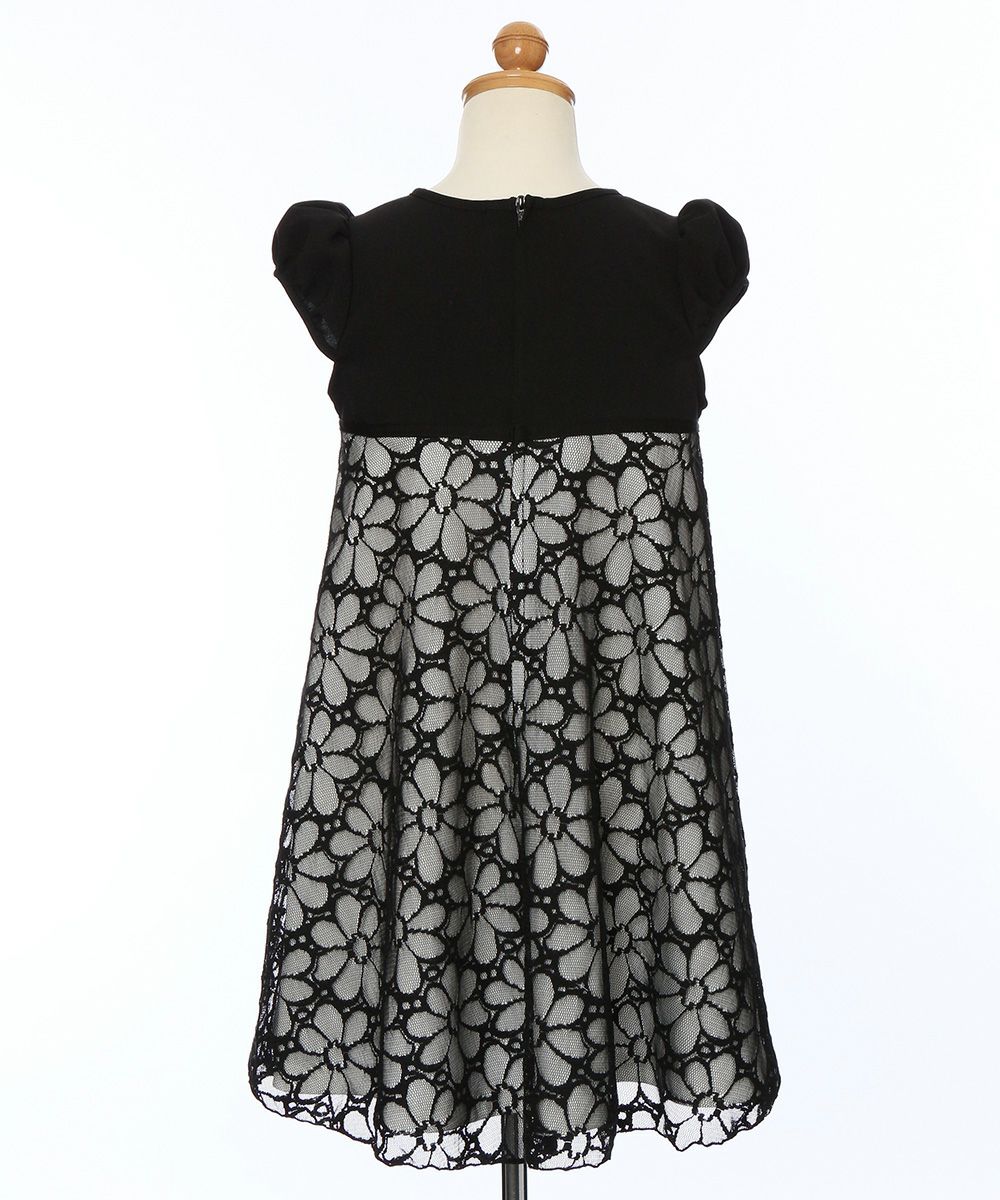 子供服 女の子 日本製お花レース 切替え ワンピース ブラック(00) トルソー背面