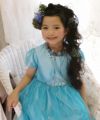 子供服 女の子 お花モチーフ付き重ね着風チュール切り替えドレス ブルー(61) モデル画像アップ
