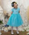 子供服 女の子 お花モチーフ付き重ね着風チュール切り替えドレス ブルー(61) モデル画像4