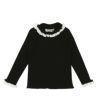 子供服 女の子 綿100％リブレース＆リボン付きタートルネックインナーTシャツ ブラック(00) 正面