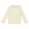 子供服 女の子 綿100％リブレース＆リボン付きタートルネックインナーTシャツ オフホワイト(11) 正面