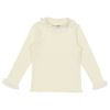 子供服 女の子 綿100％リブレース＆リボン付きタートルネックインナーTシャツ オフホワイト(11) 正面