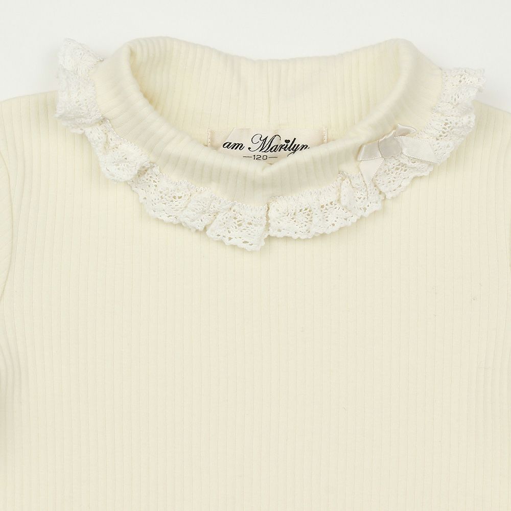 子供服 女の子 綿100％リブレース＆リボン付きタートルネックインナーTシャツ オフホワイト(11) デザインポイント1