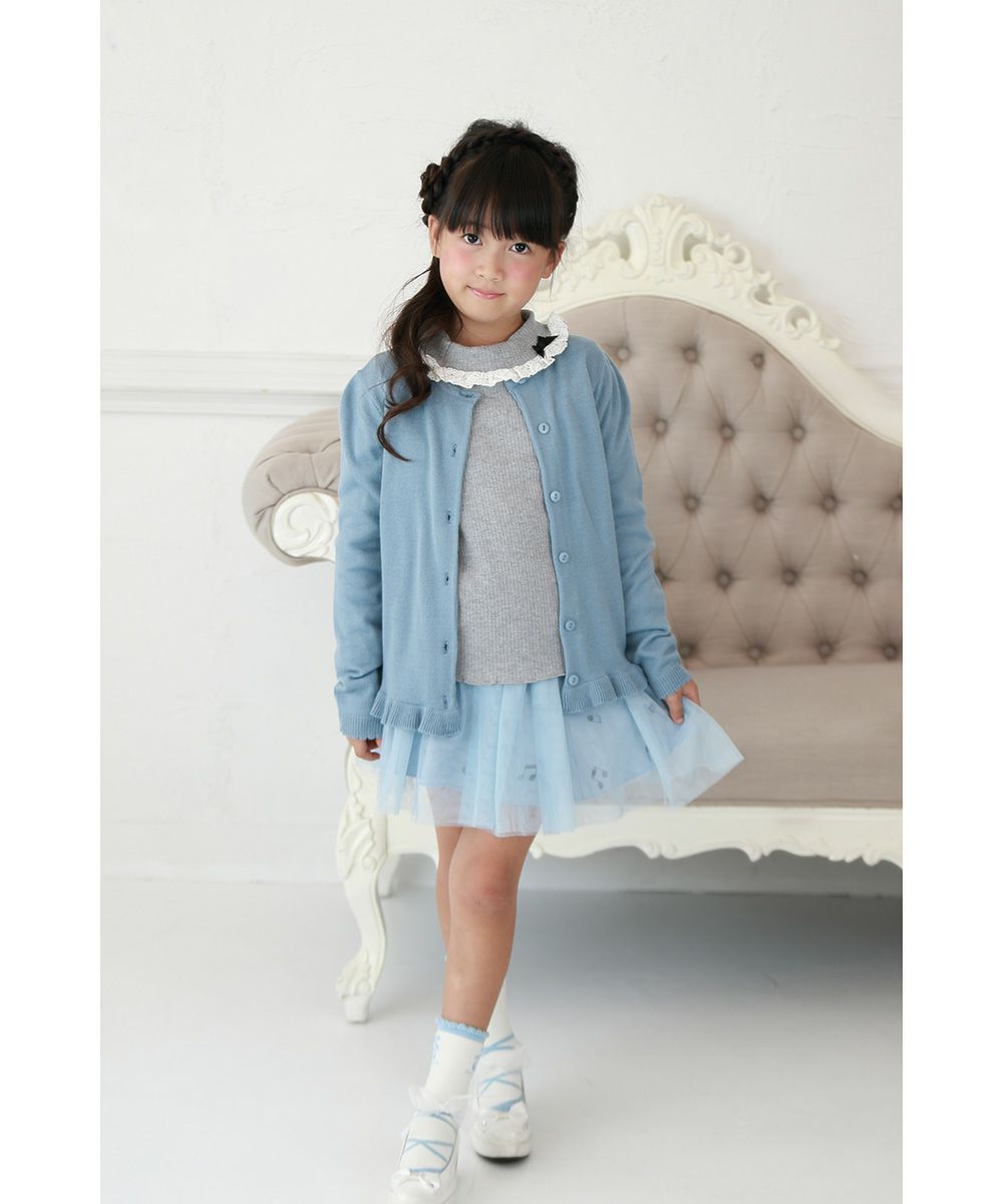 子供服 女の子 綿100％リブレース＆リボン付きタートルネックインナーTシャツ 杢ｸﾞﾚｰ(92) モデル画像4