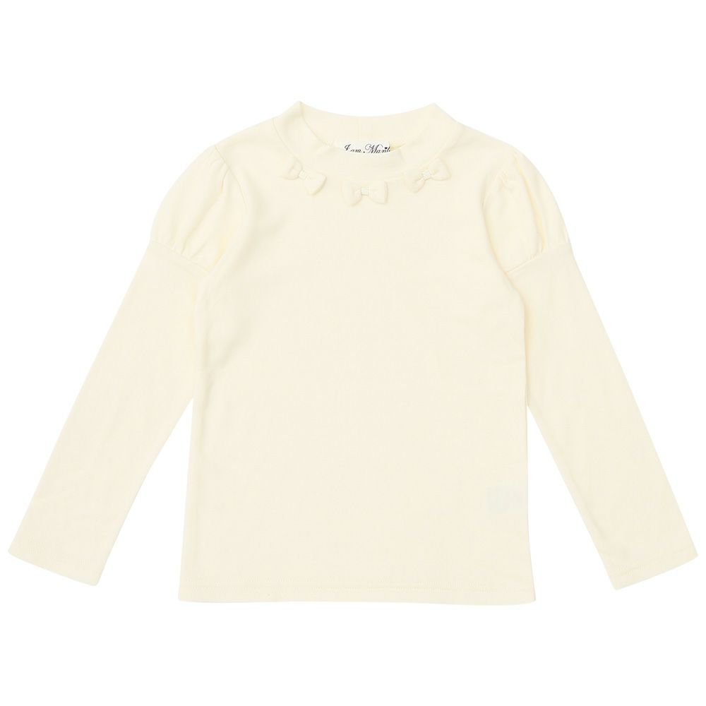 子供服 女の子 ハイネックＴシャツ 長袖 切替パフ袖 アイボリー(12) 正面