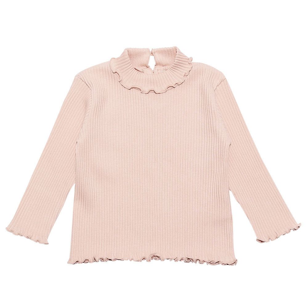 ベビー服 女の子 日本製綿100％リブタートルインナー ピンク(02) 正面