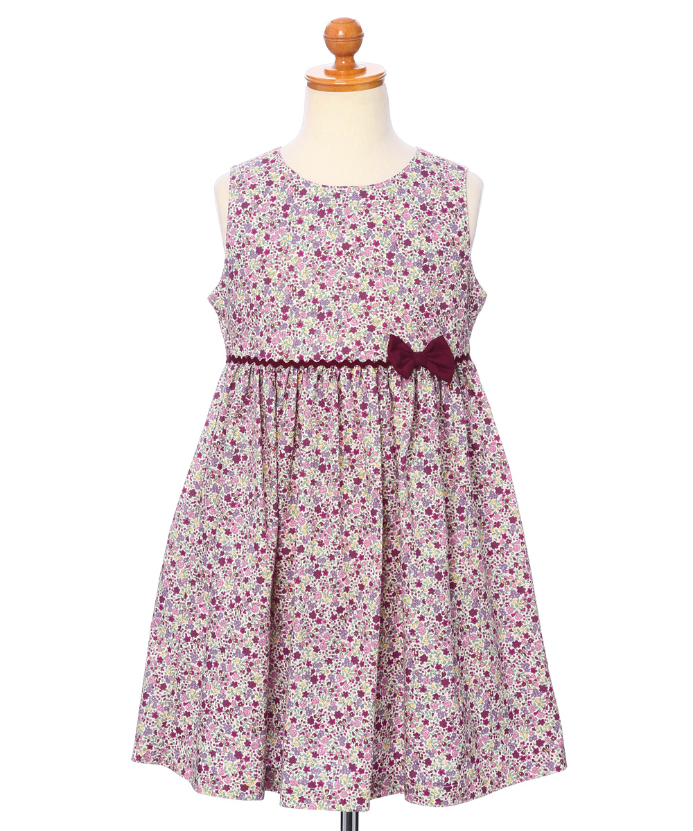 子供服 女の子 綿100％ 小花柄　ギャザー入り 日本製 ピンク(02) トルソー背面