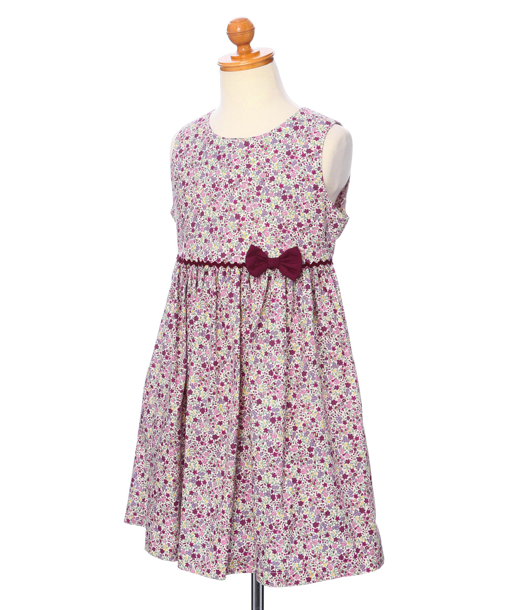 子供服 女の子 綿100％ 小花柄　ギャザー入り 日本製 ピンク(02) トルソー斜め