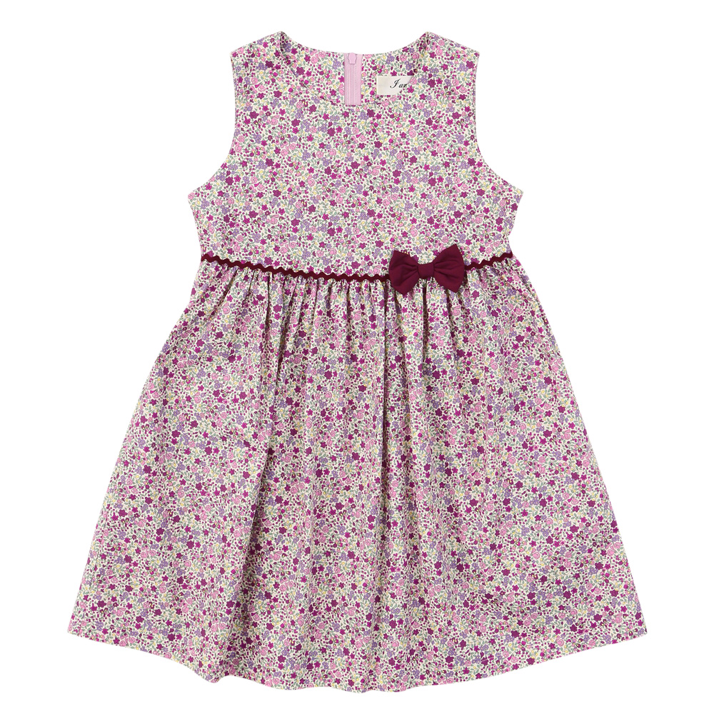 子供服 女の子 綿100％ 小花柄　ギャザー入り 日本製 ピンク(02) 正面