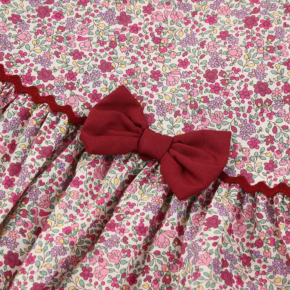 子供服 女の子 綿100％ 小花柄　ギャザー入り 日本製 ピンク(02) デザインポイント1