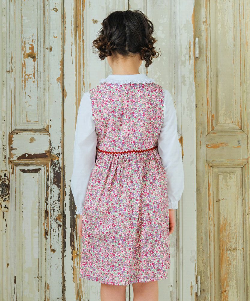 子供服 女の子 綿100％ 小花柄　ギャザー入り 日本製 ピンク(02)子供服 女の子 綿100％ 小花柄　ギャザー入り 日本製 ピンク(02)