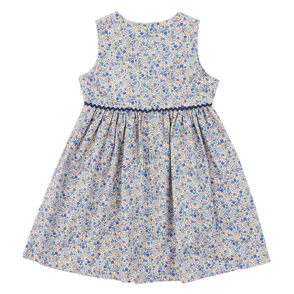 子供服 女の子 綿100％ 小花柄　ギャザー入り 日本製 ブルー(61) 背面