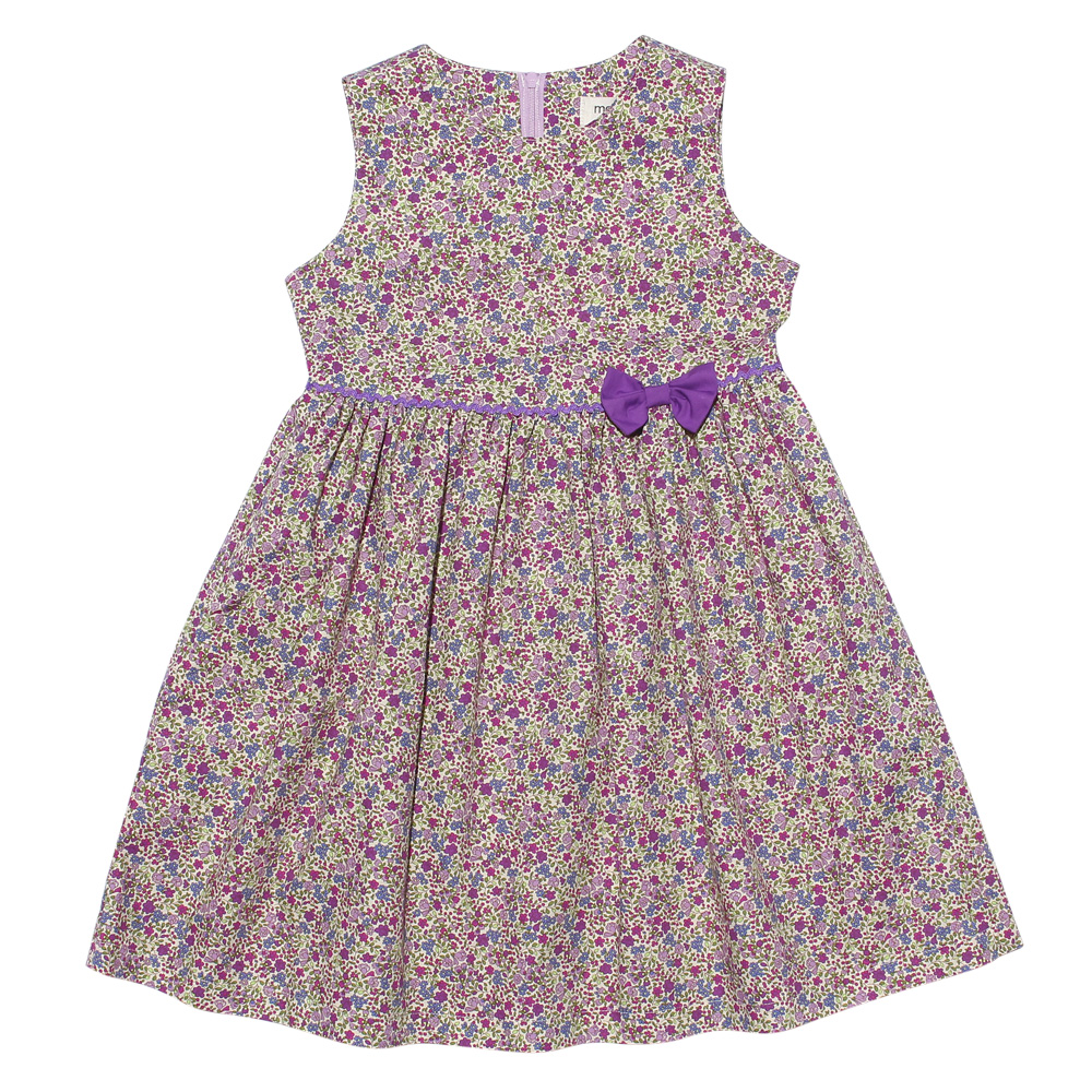 子供服 女の子 綿100％ 小花柄　ギャザー入り 日本製 パープル(91) 