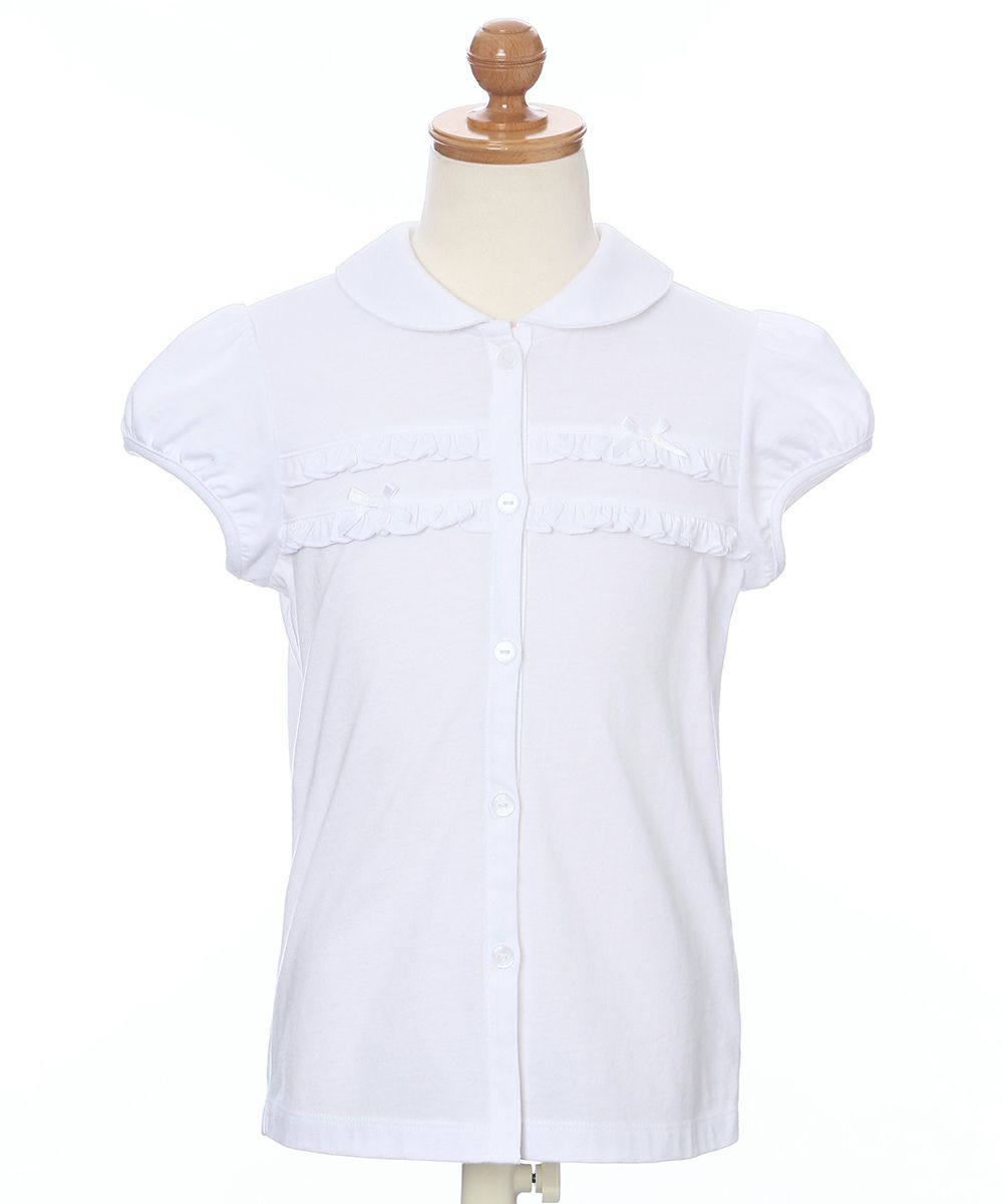 子供服 女の子 綿100％フリル使いリボンつき ホワイト(01) トルソー正面
