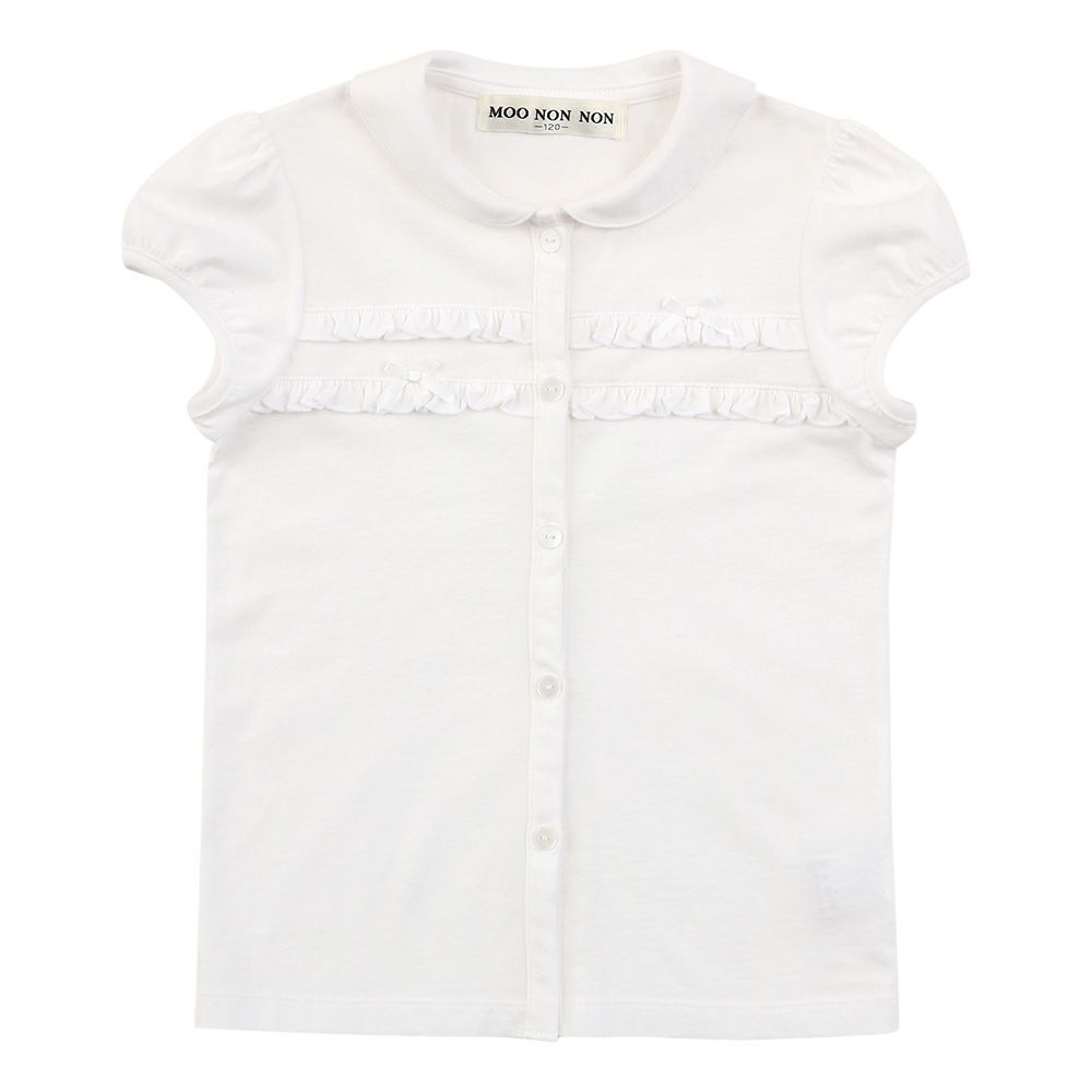 子供服 女の子 綿100％フリル使いリボンつき ホワイト(01) 正面