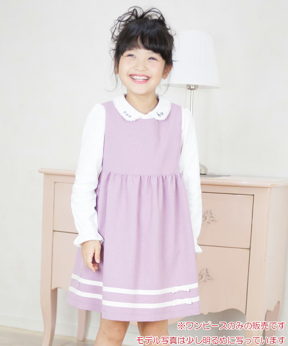 子供服 女の子 日本製ライン入り リボンつきワンピース ピンク(02) モデル画像1