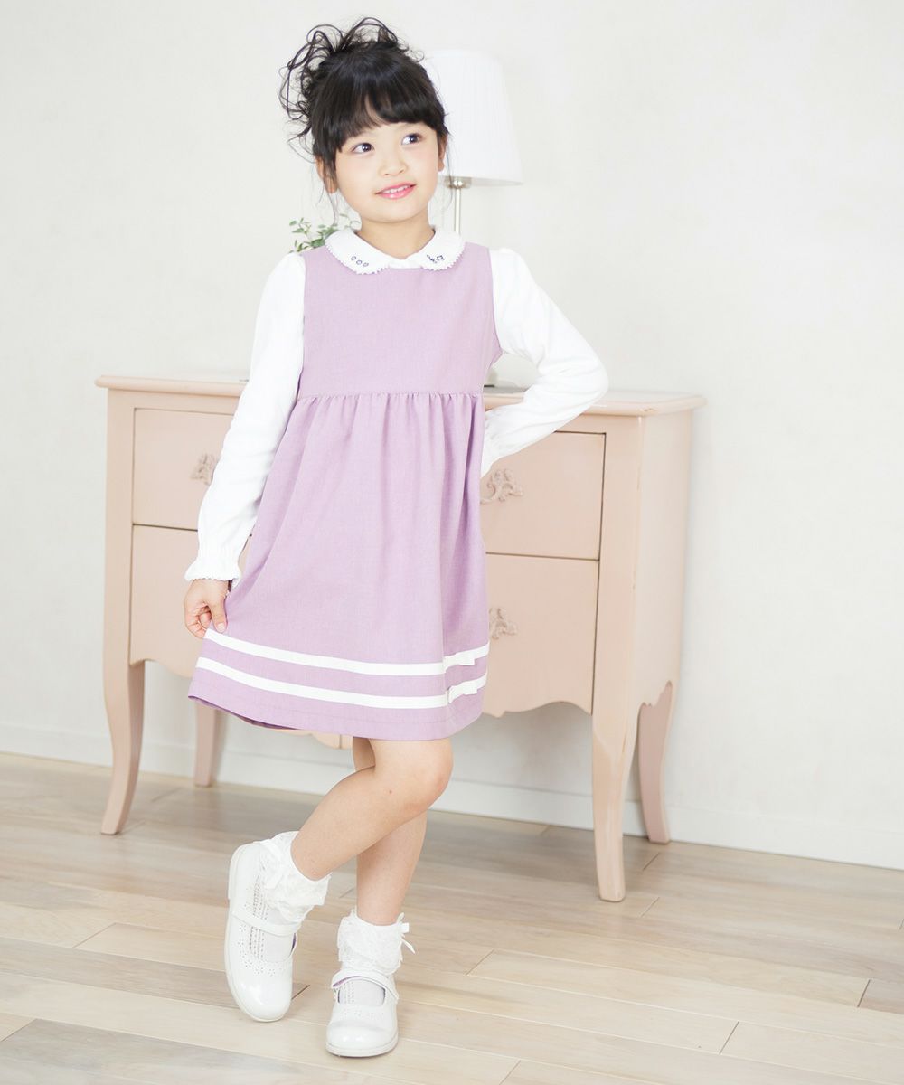 子供服 女の子 日本製ライン入り リボンつきワンピース ピンク(02) モデル画像4