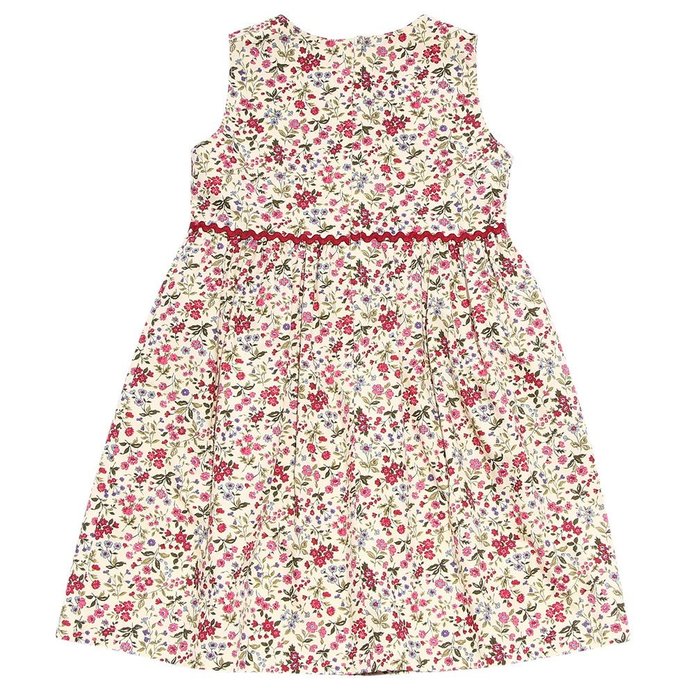 子供服 女の子 日本製 綿100％ 小花柄　ギャザー入り　リボン付き ピンク(02) 背面