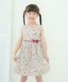 子供服 女の子 日本製 綿100％ 小花柄　ギャザー入り　リボン付き ピンク(02) モデル画像1