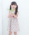 子供服 女の子 日本製 綿100％ 小花柄　ギャザー入り　リボン付き ピンク(02) モデル画像2