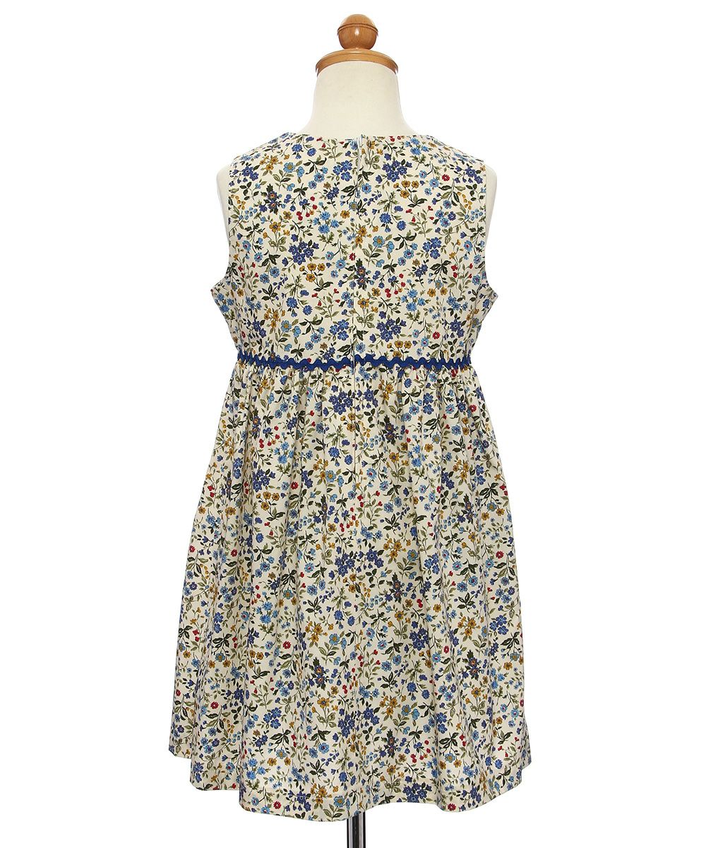 子供服 女の子 日本製 綿100％ 小花柄　ギャザー入り　リボン付き ブルー(61) トルソー背面