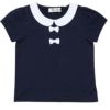 子供服 女の子 綿100％リボン＆丸襟つきTシャツ ネイビー(06) 正面