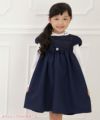 子供服 女の子 日本製花柄レースリボンブローチ付きワンピース ネイビー(06) モデル画像アップ