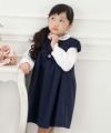 子供服 女の子 日本製花柄レースリボンブローチ付きワンピース ネイビー(06) モデル画像2