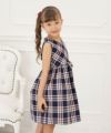 子供服 女の子 日本製チェック柄リボン付きワンピース ネイビー(06) モデル画像2