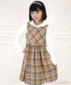 子供服 女の子 日本製チェック柄リボン付きワンピース キャメル(53) モデル画像アップ