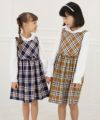 子供服 女の子 日本製チェック柄リボン付きワンピース キャメル(53) モデル画像2