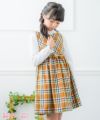 子供服 女の子 日本製チェック柄リボン付きワンピース キャメル(53) モデル画像3