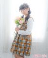 子供服 女の子 日本製チェック柄リボン付きワンピース キャメル(53) モデル画像4