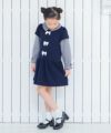 子供服 女の子 リボン付きローウエスト切り替えワンピース ネイビー(06) モデル画像3