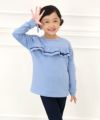 子供服 女の子 普段着　通学着　裏毛　フリル＆リボン付きシンプルデザイン ブルー(61) モデル画像2