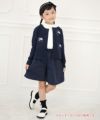 子供服 女の子 普段着　通学着　音符モチーフ＆リボン付きダブルニット素材 ネイビー(06) モデル画像全身