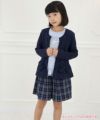 子供服 女の子 普段着　通学着　裏毛　リボン＆フリルつきジップアップ ネイビー(06) モデル画像全身