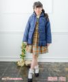 子供服 女の子 バルーン裾中綿入りボタンコート ネイビー(06) モデル画像全身