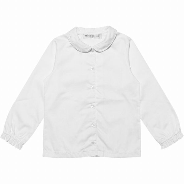 子供服 女の子 スカラップリボン刺繍入り地模様ドビー織りブラウス ホワイト(01) 正面