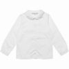 子供服 女の子 スカラップリボン刺繍入り地模様ドビー織りブラウス ホワイト(01) 正面