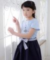 子供服 女の子 ボーダー柄リボンつきカラーツイルスカート ネイビー(06) モデル画像2
