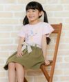 子供服 女の子 ボーダー柄リボンつきカラーツイルスカート カーキ(82) モデル画像1