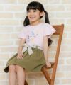 子供服 女の子 ボーダー柄リボンつきカラーツイルスカート カーキ(82) モデル画像1